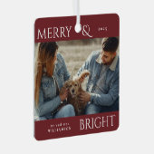 メリーモダンススタイリッシュクリスマス家族写真赤 メタルオーナメント (正面右)