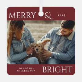 メリーモダンススタイリッシュクリスマス家族写真赤 メタルオーナメント