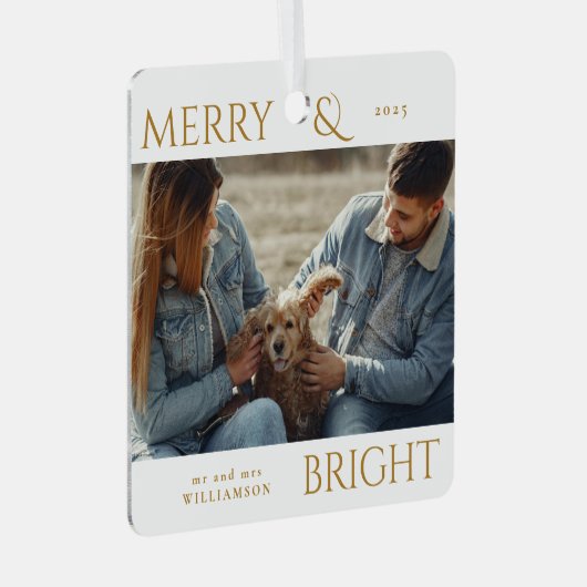 メリーモダンスタイリッシュクリスマス家族の写真金ゴールド メタルオーナメント (正面右)