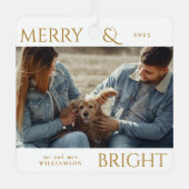 メリーモダンスタイリッシュクリスマス家族の写真金ゴールド メタルオーナメント (正面)