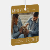 メリーモダンスタイリッシュクリスマス家族の写真金ゴールド メタルオーナメント (正面右)