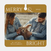 メリーモダンスタイリッシュクリスマス家族の写真金ゴールド メタルオーナメント (裏面)