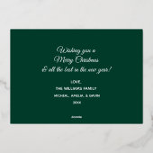 メリーモダンスミニマルクリスマス家族写真グリーン 箔シーズンカード (裏面)