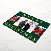 メリーモダンスミニマルクリスマス家族写真グリーン 箔シーズンカード (回転した状態)