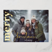 メリーモダンスミニマルクリスマス1フォトグリーン金ゴールド 箔シーズンカード (正面)