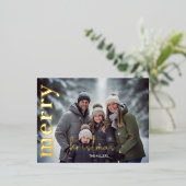 メリーモダンスミニマルクリスマス1フォトグリーン金ゴールド 箔シーズンポストカード (立ち正面)