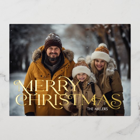 メリーモダンスミニマルクリスマ1枚エレガント 箔シーズンポストカード (正面)