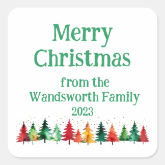 メリーモダンス・カラフルクリスマスの水彩樹 スクエアシール