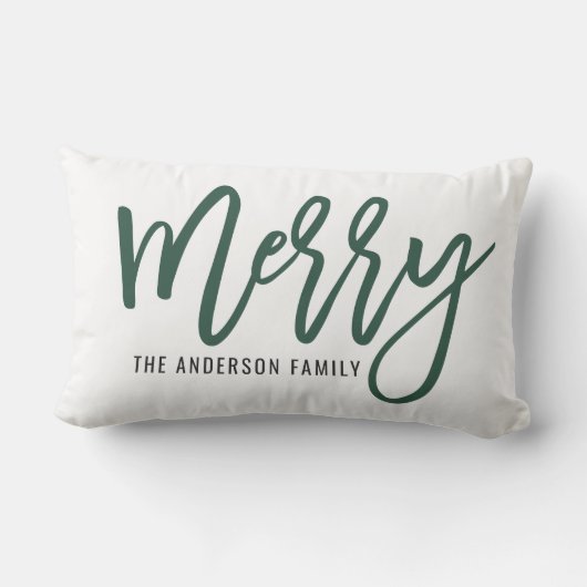 メリーモダンハンターグリーンスクリプトホリデークリスマス ランバークッション (裏面)