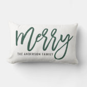 メリーモダンハンターグリーンスクリプトホリデークリスマス ランバークッション (正面)