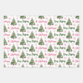 メリーモダンパーソナライズされたス・クリスマスツリー・ピンク ラッピングペーパーシート (正面2)