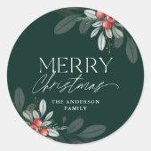メリーモダンミニマルクリスマスの緑 ラウンドシール (正面)