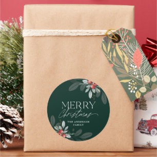 メリーモダンミニマルクリスマスの緑 ラウンドシール