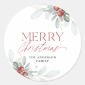 メリーモダンミニマルクリスマスの緑 ラウンドシール (正面)