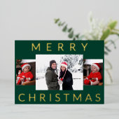 メリーモダンミニマルスの家族の写真、緑 箔シーズンカード (立ち正面)