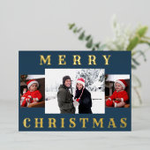 メリーモダンミニマルスの家族の写真、青 箔シーズンカード (立ち正面)