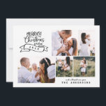 メリーモダン台写真 シーズンカード<br><div class="desc">このおもしろいデザインでフェスティバルの喜びを広げるはっきりしたモダン。スクリプト文字と編集可能なフォトコラージュを搭載して特別な作る。ブラック、レッド、グリーン、ブルーなど色の付いたバックヤーの範囲で利用可能テーマに合わせて。</div>