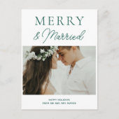 メリーモダン結婚したGreen Script Photo Christmas シーズンポストカード (正面)
