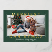 メリーモダン金ゴールド文字グリーンフォト 箔シーズンカード (正面)