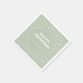 メリーモダン・クリスマス・セージ・グリーン・スノーフレーク スタンダードカクテルナプキン (角)