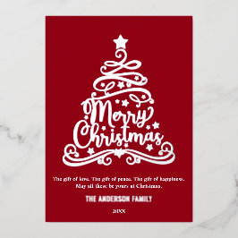 メリーモダン・クリスマス・ファミリー・ツリー・シルバー 箔シーズンカード