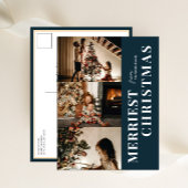 メリーモダンChristmas Blue Script 3 Photo シーズンポストカード