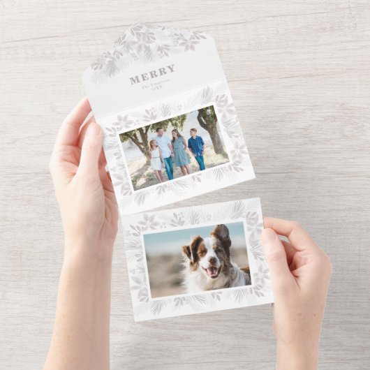 メリーモダンChristmas Flower Photo オールインワン招待状 (貼ってはがせる)