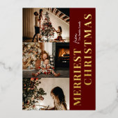 メリーモダンChristmas Red金ゴールドScript Photo 箔シーズンカード (正面)