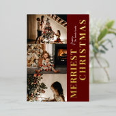 メリーモダンChristmas Red金ゴールドScript Photo 箔シーズンカード (立ち正面)