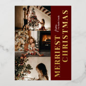 メリーモダンChristmas Red金ゴールドScript Photo 箔シーズンポストカード (正面)
