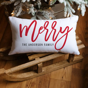 メリーモダンRed Script Holiday Christmas ランバークッション