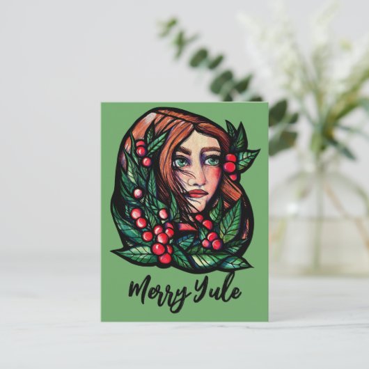 メリーユール(キリスト降誕祭)ホリ異教のデイ恵み ポストカード (スタンド正面)