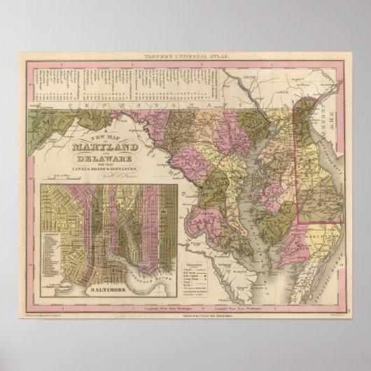 メリーランドとデラウェアの新しい地図 ポスター (正面)
