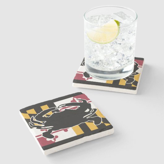 メリーランドの旗またはカニの大理石のコースター ストーンコースター (横)