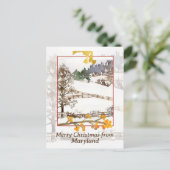 メリーランドの農場の冬の木のクリスマス シーズンポストカード (スタンド正面)