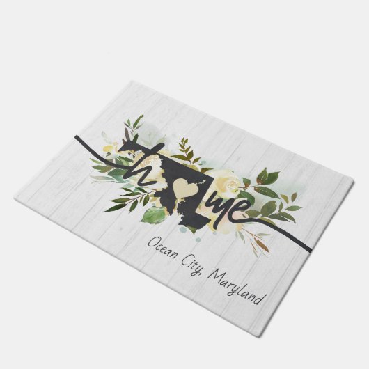 メリーランドパーソナライズされた州ユアホームシティ素朴 ドアマット (アングル)