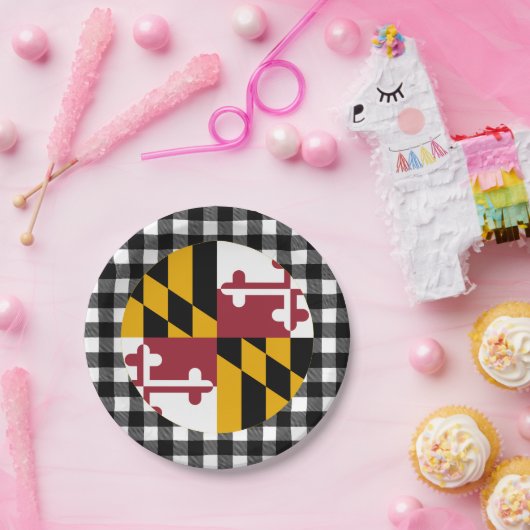 メリーランドプレート、バッファロープレイド米国とメリーランド州旗 ペーパープレート (パーティー)