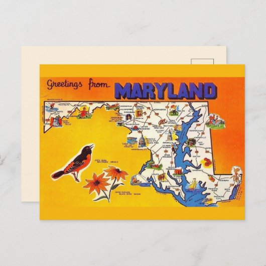 メリーランド州からのヴィンテージグリーティング ポストカード (正面/裏面)