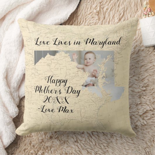 メリーランド州に住む古い地図州の形をした写真 クッション (ブランケット)