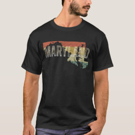 メリーランド州のヴィンテージ・レトロな夕日の州地図 Tシャツ