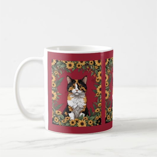 メリーランド州の三毛猫とキンセンカ 4 コーヒーマグカップ (左)