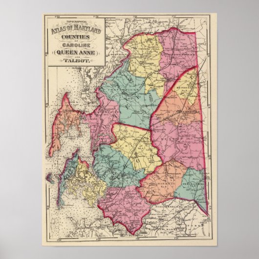 メリーランド州の地形図 ポスター (正面)