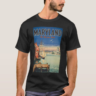 メリーランド州アナポリス画風イラスト旅行 Tシャツ