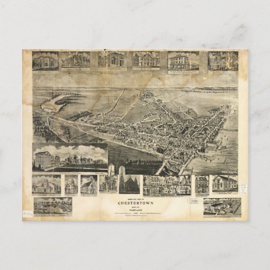 メリーランド州チェスタータウンの鳥瞰図（1907年） ポストカード (正面)