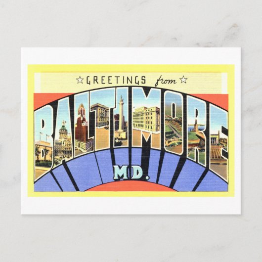 メリーランド州ボルチモアからのヴィンテージの挨拶 ポストカード (正面)