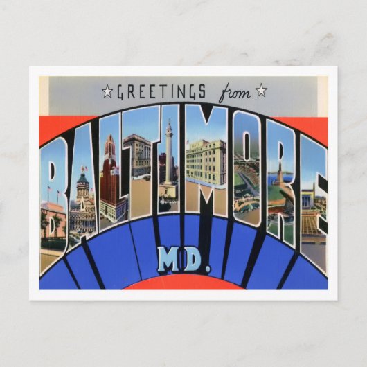 メリーランド州ボルチモアヴィンテージ大文字葉書 ポストカード (正面)