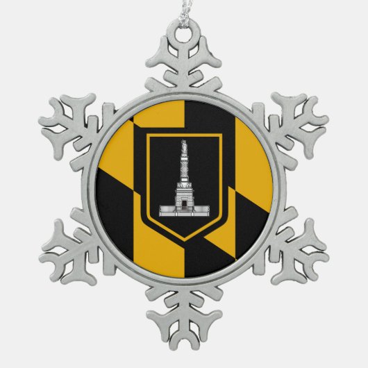 メリーランド州ボルチモア国旗 スノーフレークピューターオーナメント (正面)