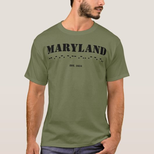 メリーランド州モールス信号 Est 1634 ミリタリー Tシャツ (正面)