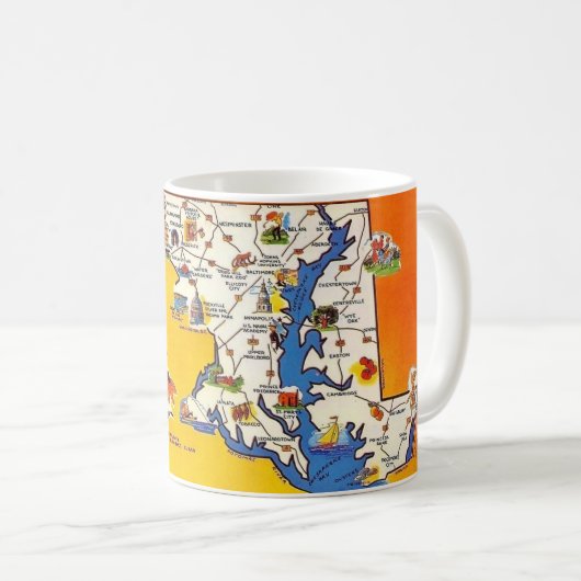 メリーランド州地図ポストカードマグ コーヒーマグカップ (正面右)