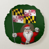 メリーランド州旗を持つクリスマスのお父さん ラウンドクッション (正面)